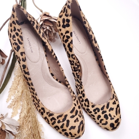 Lands' End Leopard Print Calf Fur Heels Size 10B - Picture 8 of 11